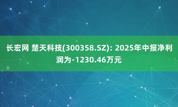 长宏网 楚天科技(300358.SZ): 2025年中报净利润为-1230.46万元
